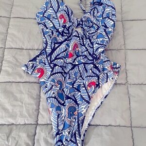 Tory Burch,Blue Patterned,One Piece Swimsuit,excellent condition, cleaning out